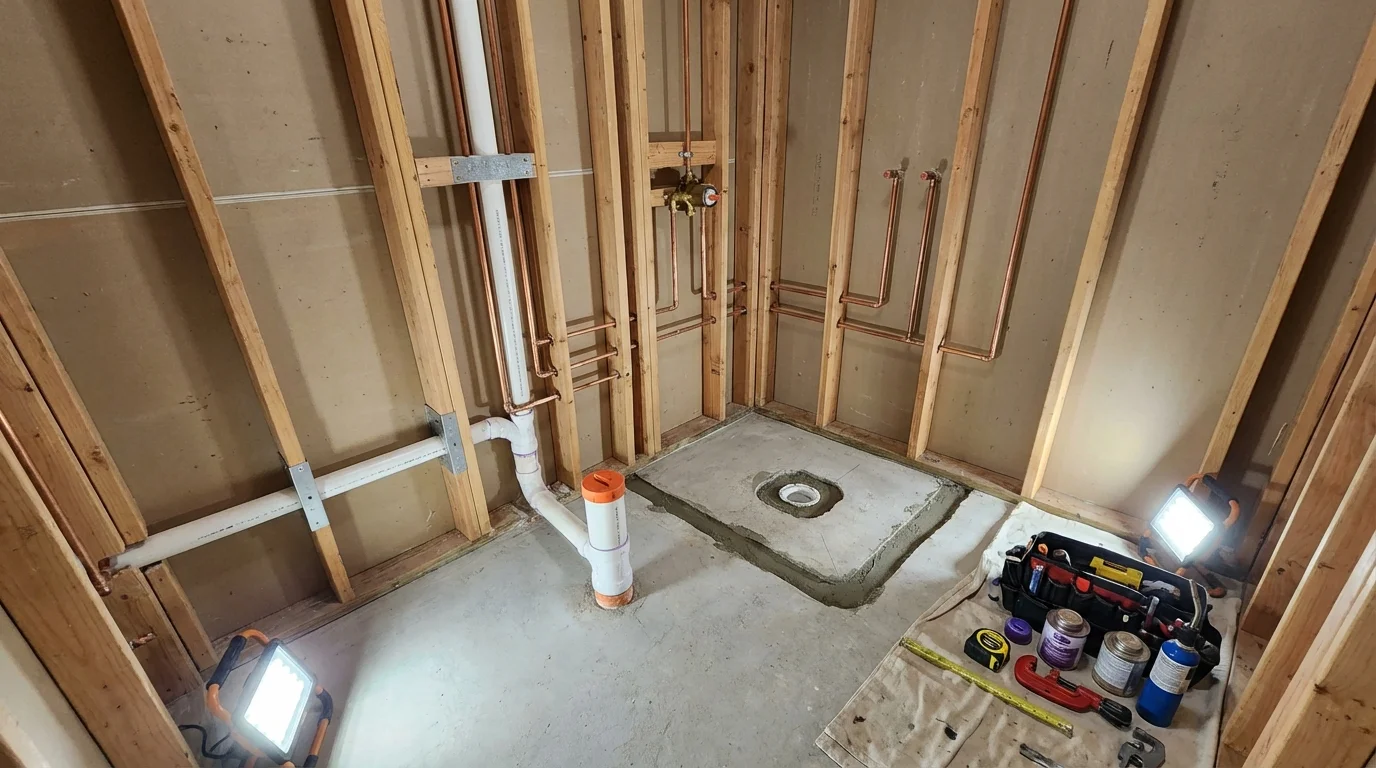 Bathroom rough-in plumbing during remodel by Johns Plumbing LLC in Paulding